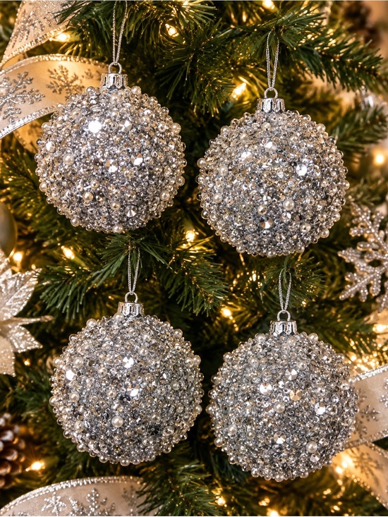 Other - Silver Glitter Ornament Set of 4